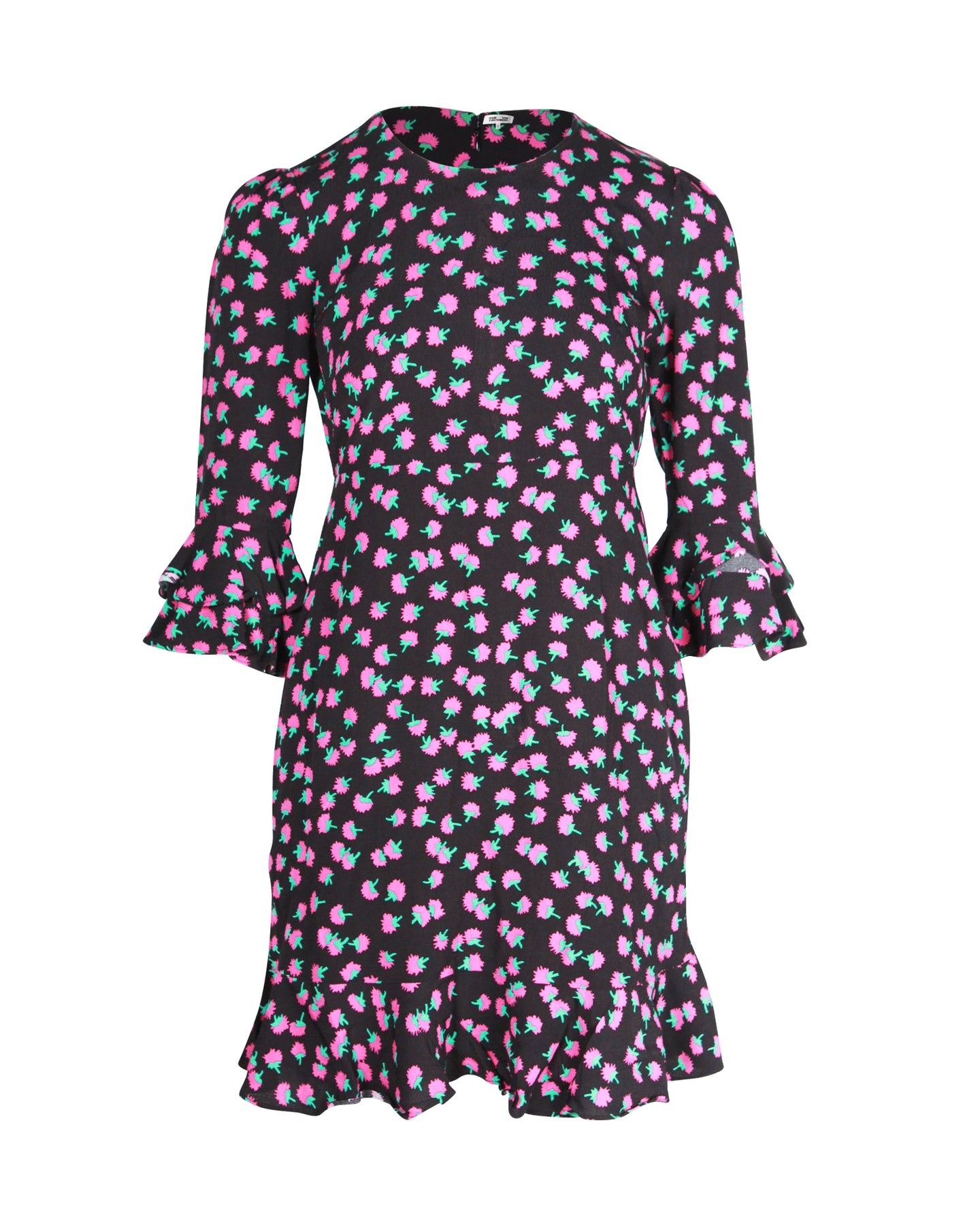 Diane Von Furstenberg Mit Blumenmuster-Muster 3/4-Ärmel Minikleid aus schwarzer Viskose