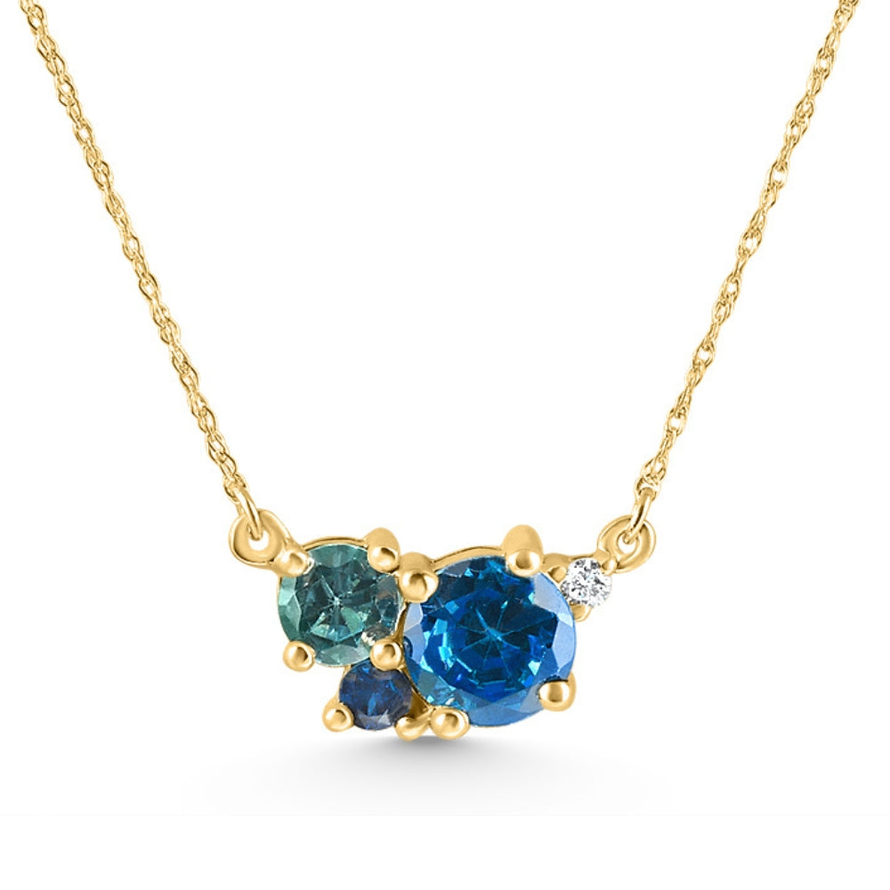3ct blau Saphir Topaz Aquamarin Diamant Anhänger Halskette 14k Gold Lab gewachsen