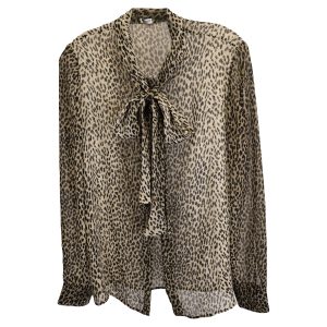 Saint Laurent Georgette Babycat Blouse in Animal Print Seide 7748769972284