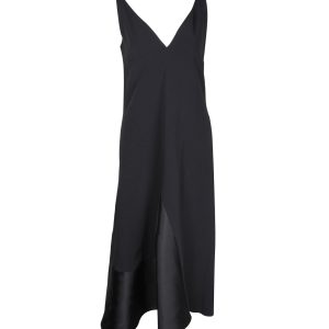 Stella McCartney V-Ausschnitt Midikleid in schwarzer Viskose 7748766466108