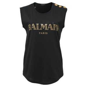 Balmain Paris Logo Print Tank Top in schwarze Baumwolle 7748748607548