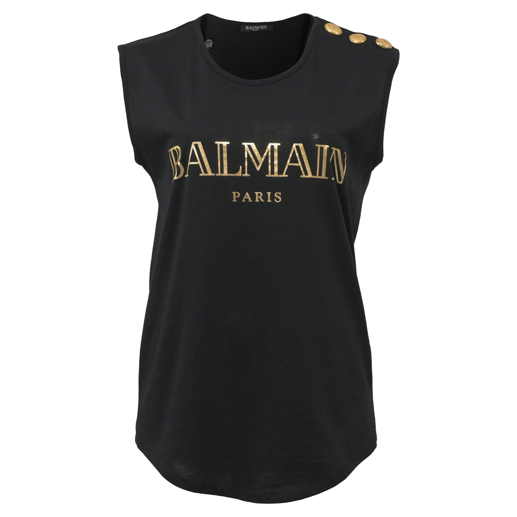 Balmain Paris Logo Muster Top Top aus schwarzer Baumwolle