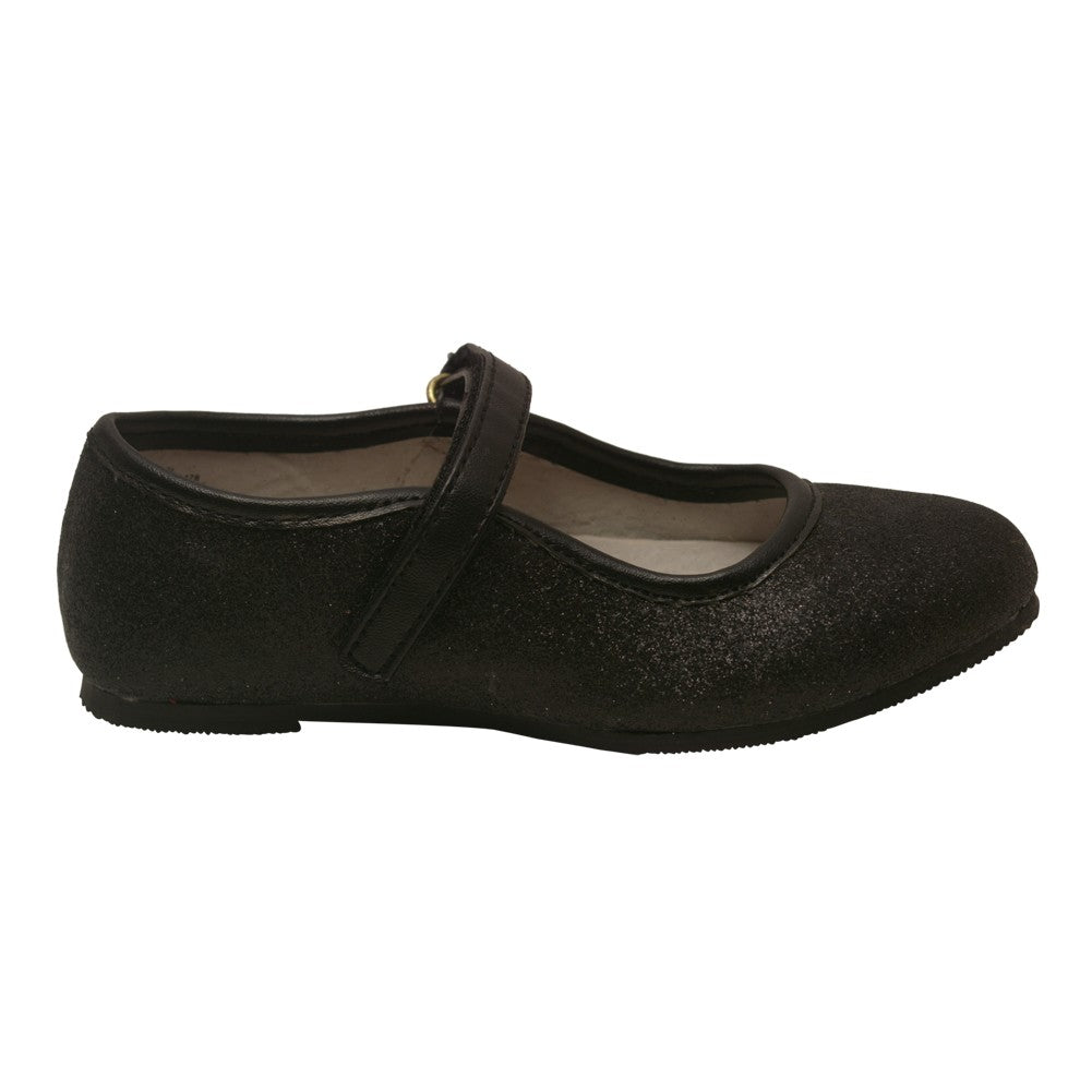 Mädchen schwarze Haken und Schleife Knöchelriemen Glitzer Flats 7 Kleinkind-4 Kinder