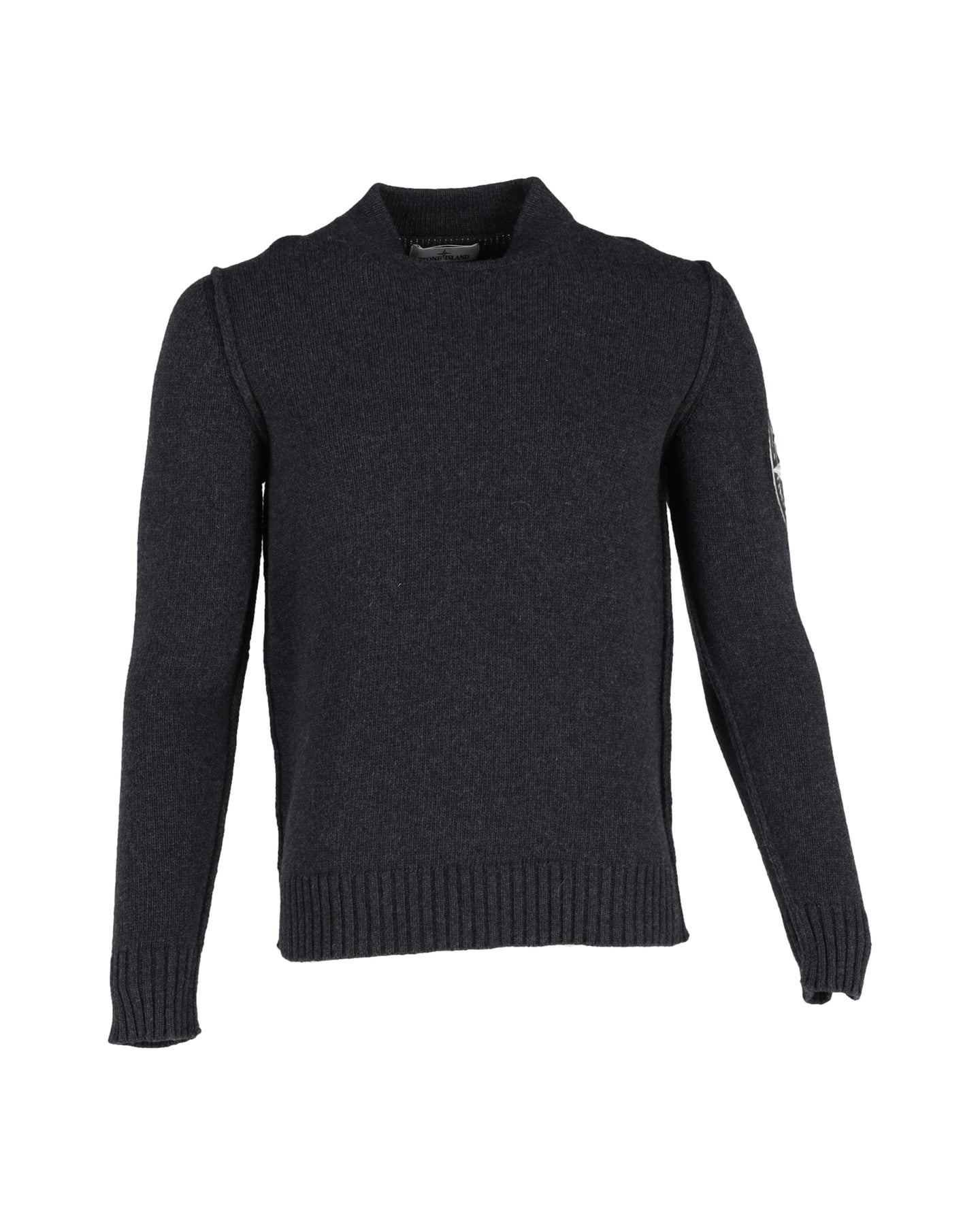 Stone Island Logo Sweatshirt mit Stickerei aus grauer Wolle