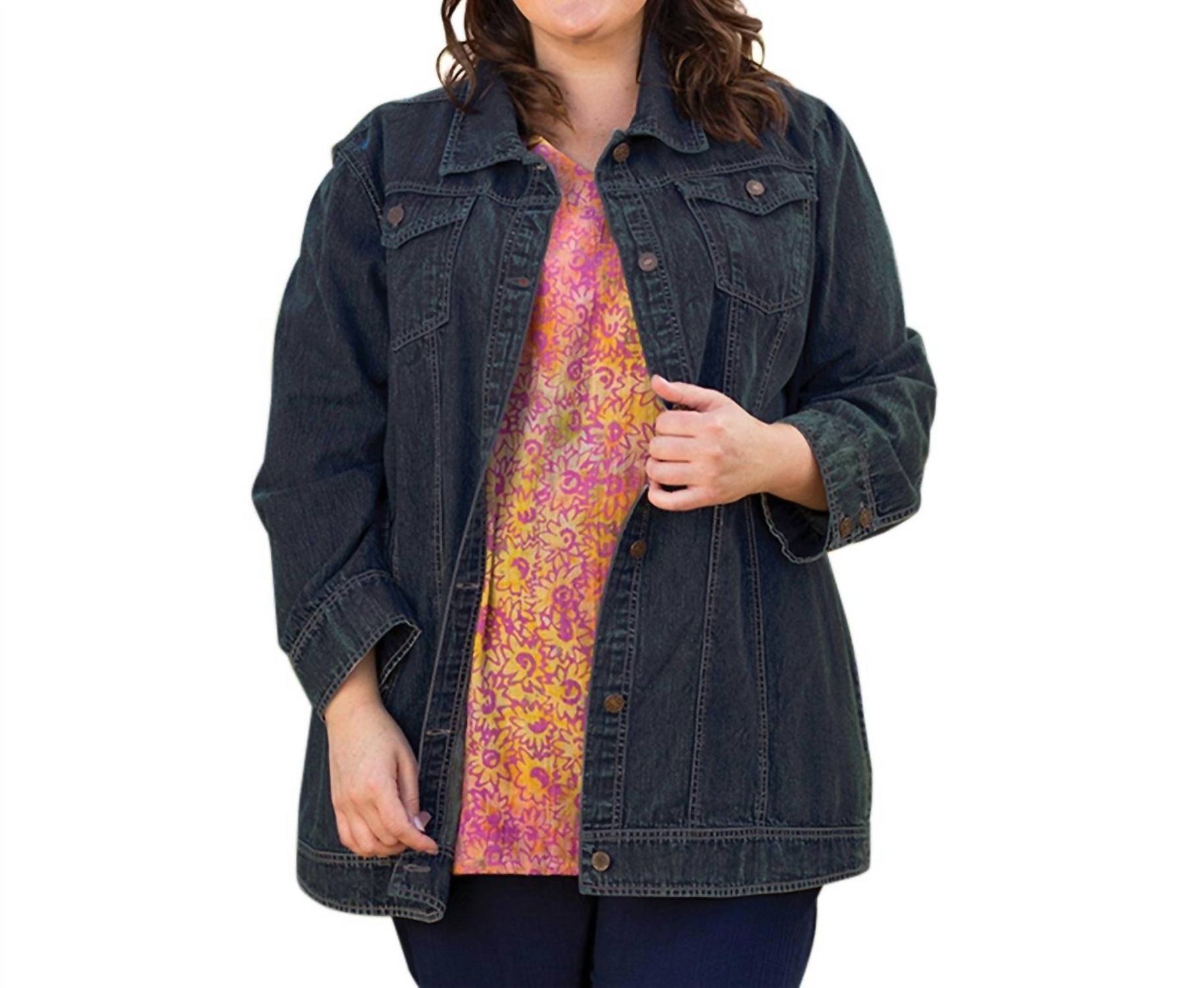 Premium Langarm Rydel Denim Jacke – Übergröße In Dunkel Waschen Denim