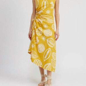 Paz Midikleid in goldgelb