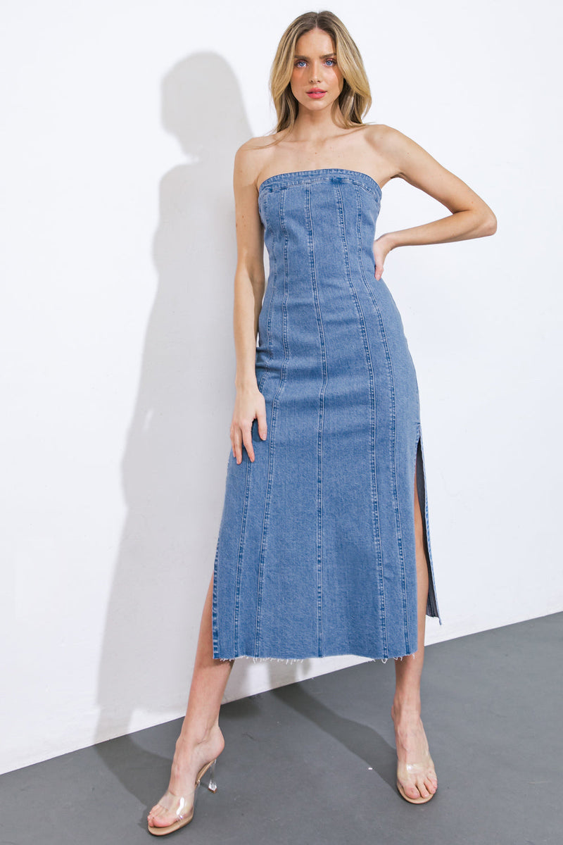 Du schlägst Denim MIDI-KLEID