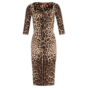 Dolce & Gabbana Leopard-Print Bustier Midikleid in brauner Viskose 7748747493436