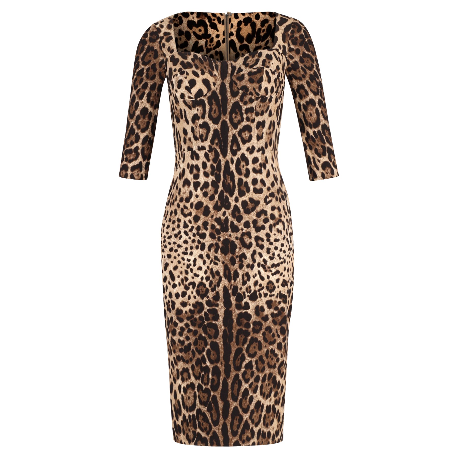 Dolce & Gabbana Bustier Midikleid mit Leopardenmuster in brauner Viskose