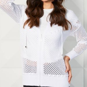 Crochet Zip Kapuzenpullover in weiß