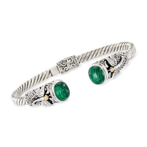 Ross-Simons Malachit Bali-Stil Libellen Manschette Armband in Sterling Silber mit 18kt Gelbgold