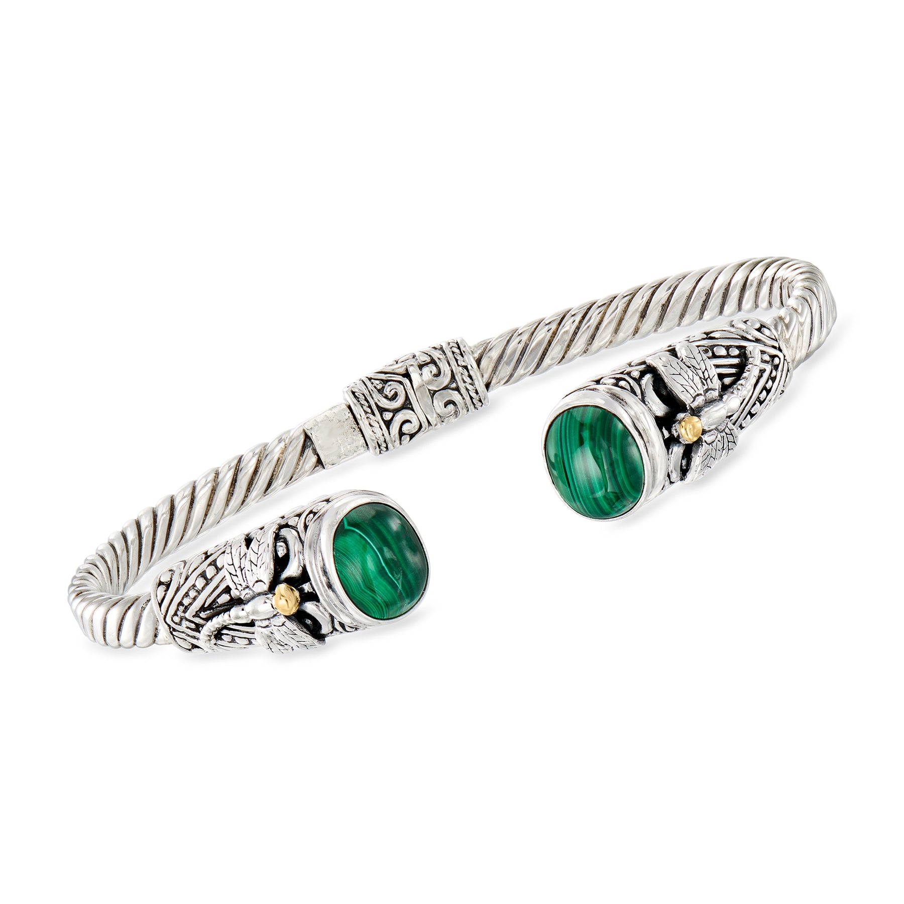 Ross-Simons Malachit Bali-Stil Libellen Manschette Armband in Sterling Silber mit 18kt Gelbgold