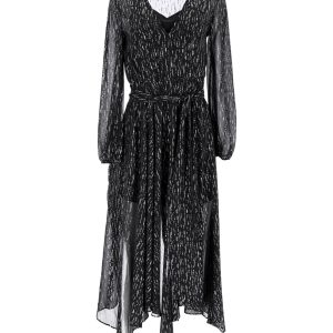 Maje Route Gathered Metallic georgette Midikleid aus schwarzem Polyester 7748776951868