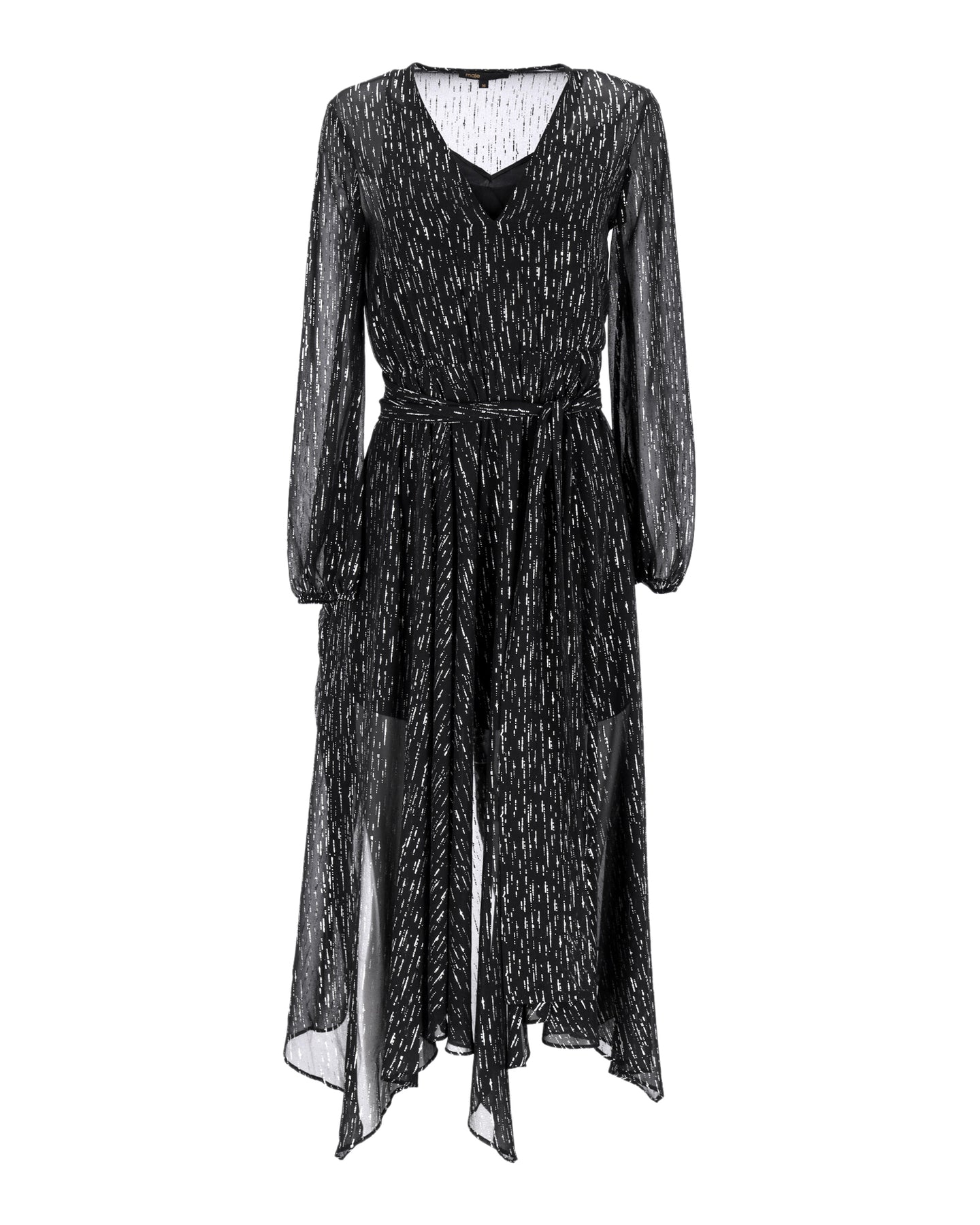 Maje Route Gathered Metallic Georgette Midi Kleid aus schwarzem Polyester