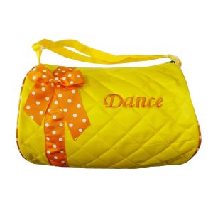 Gelbe, gesteppte, gepunktete Tanz-Reisetasche mit Banddetail für Mädchen