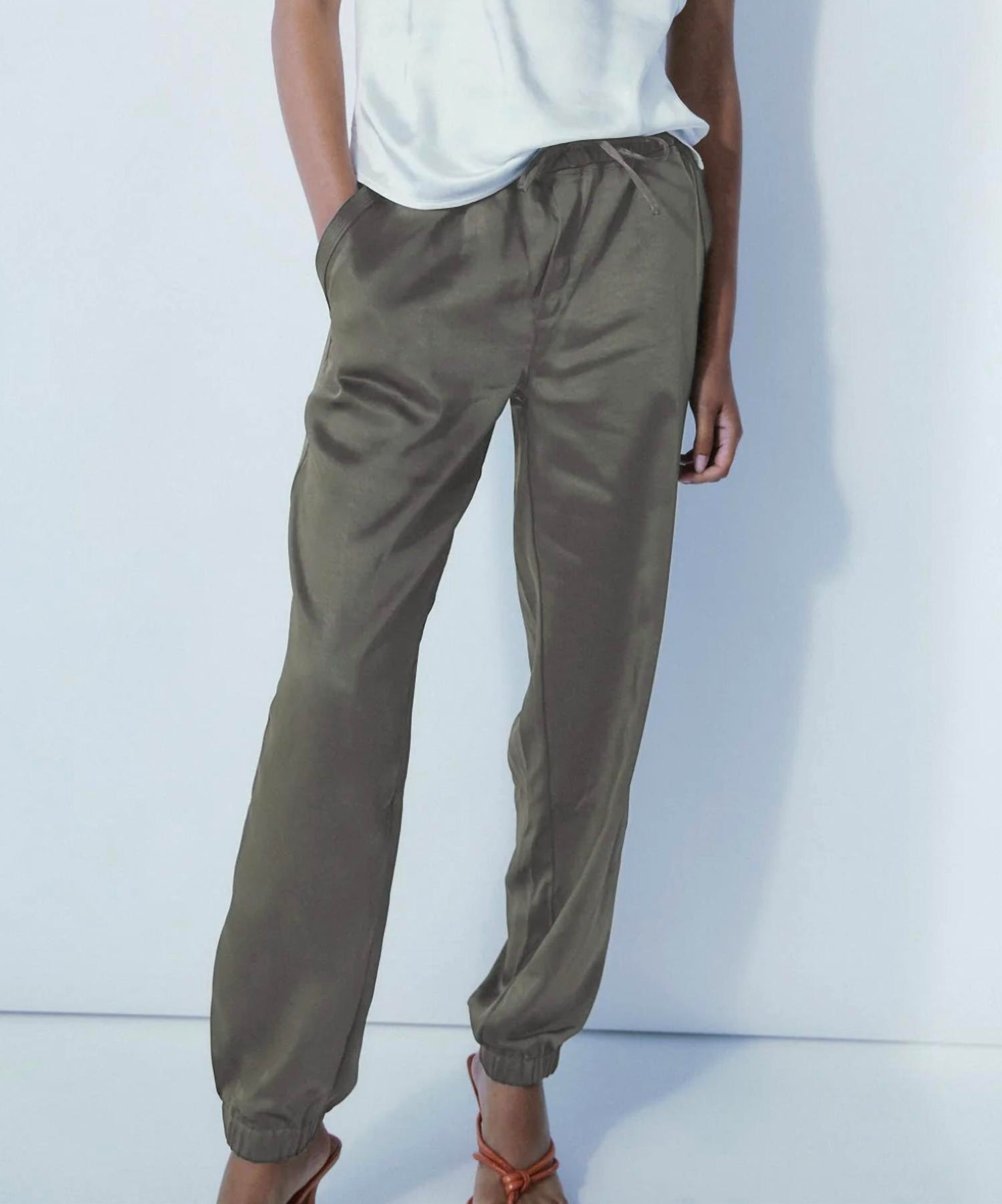 Satin Joggers in Khaki