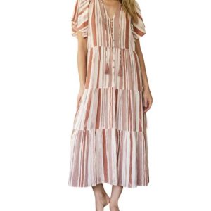 gestreiftes Maxikleid in mauve