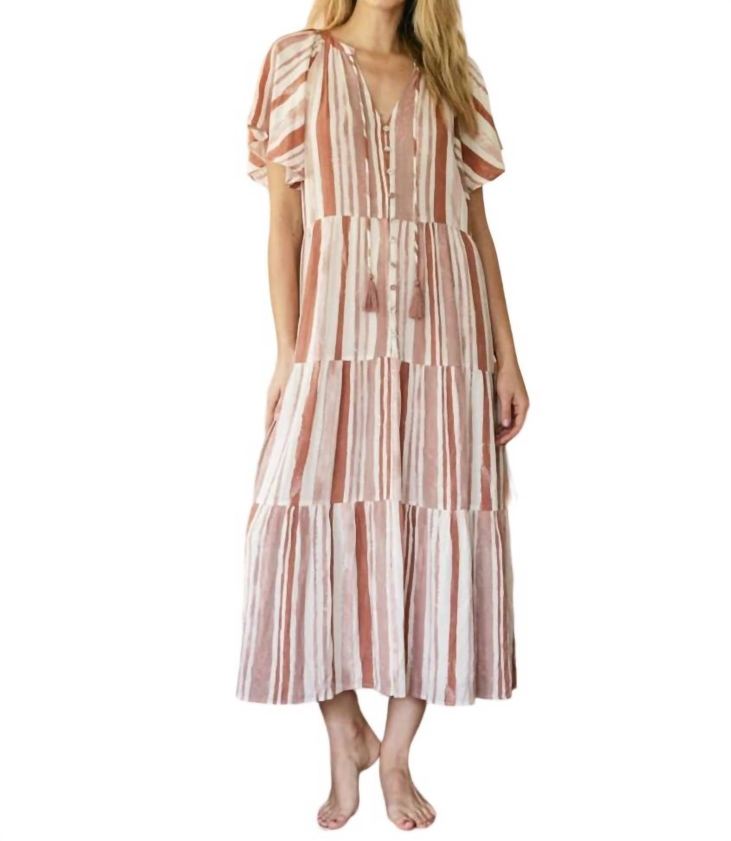 Gestreiftes Maxikleid in Mauve
