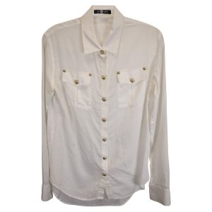 Balmain Gold Knopf Hemd aus weißer Baumwolle 7748769644604