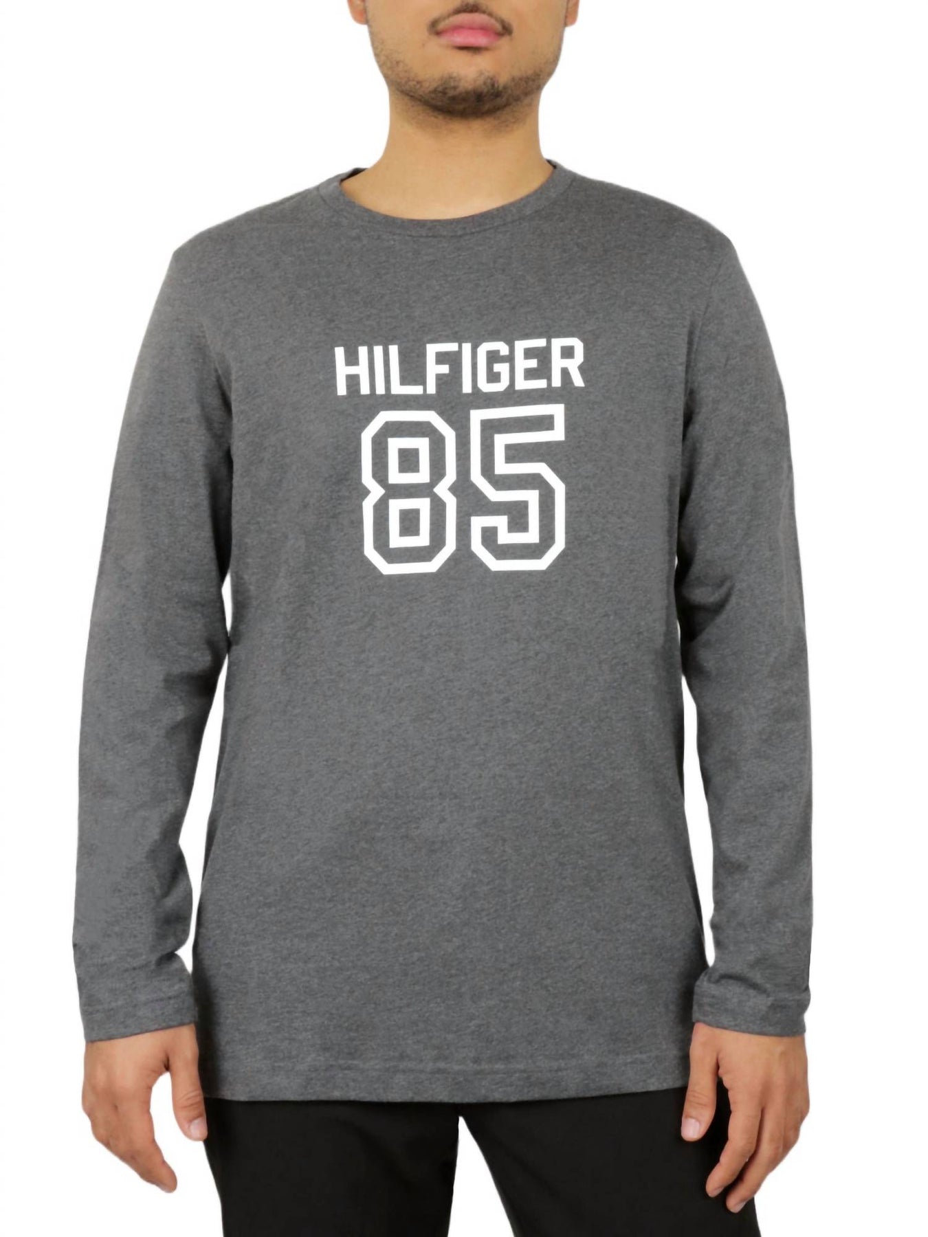 Langarm-Hemd mit Rundhalsausschnitt in Carbon Heather
