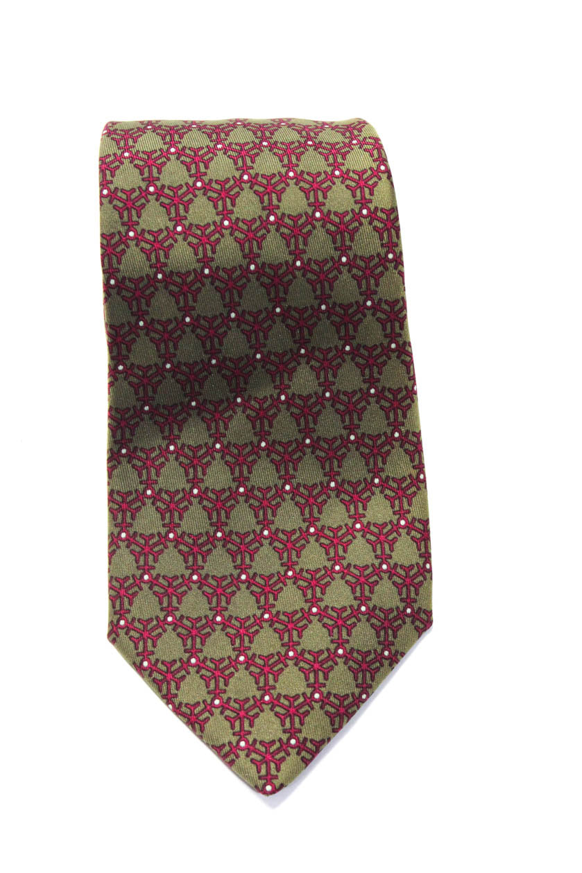 Hermes Herren klassisch Breite gepunktete Schneeflocke gedruckt Seidenkrawatte Braun Magenta