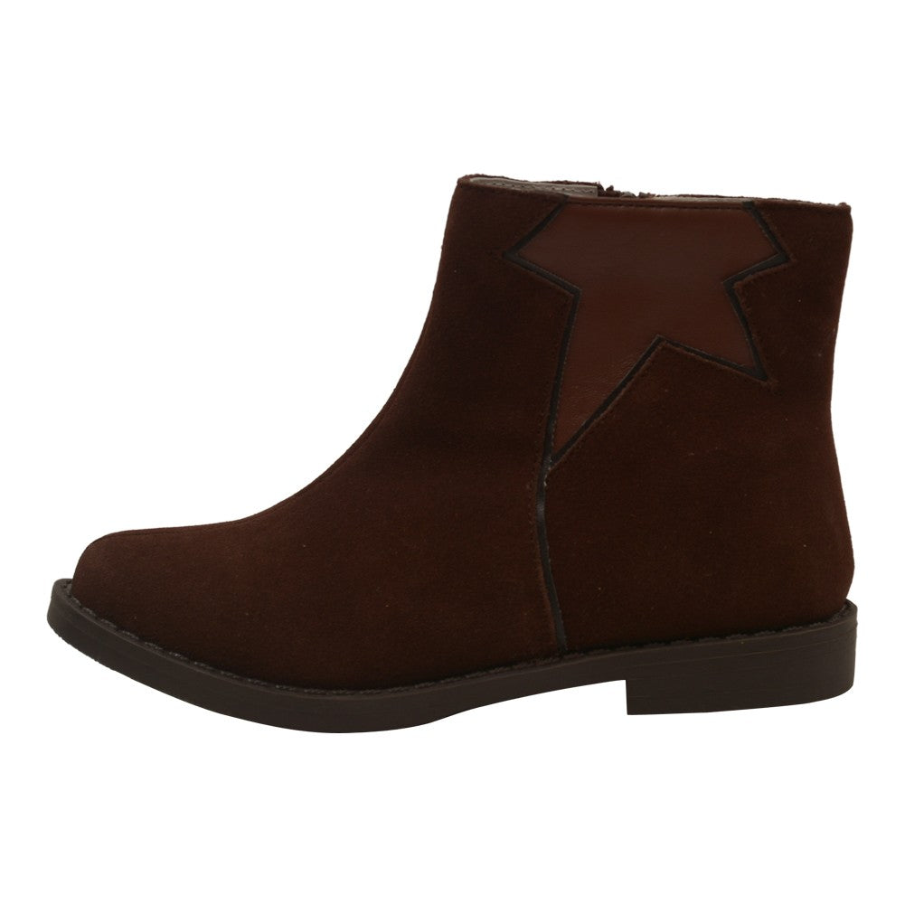 Mädchen Braun Star Cut Out Leder gefütterte Knöchel Stiefel 7 Kleinkind-4 Kinder