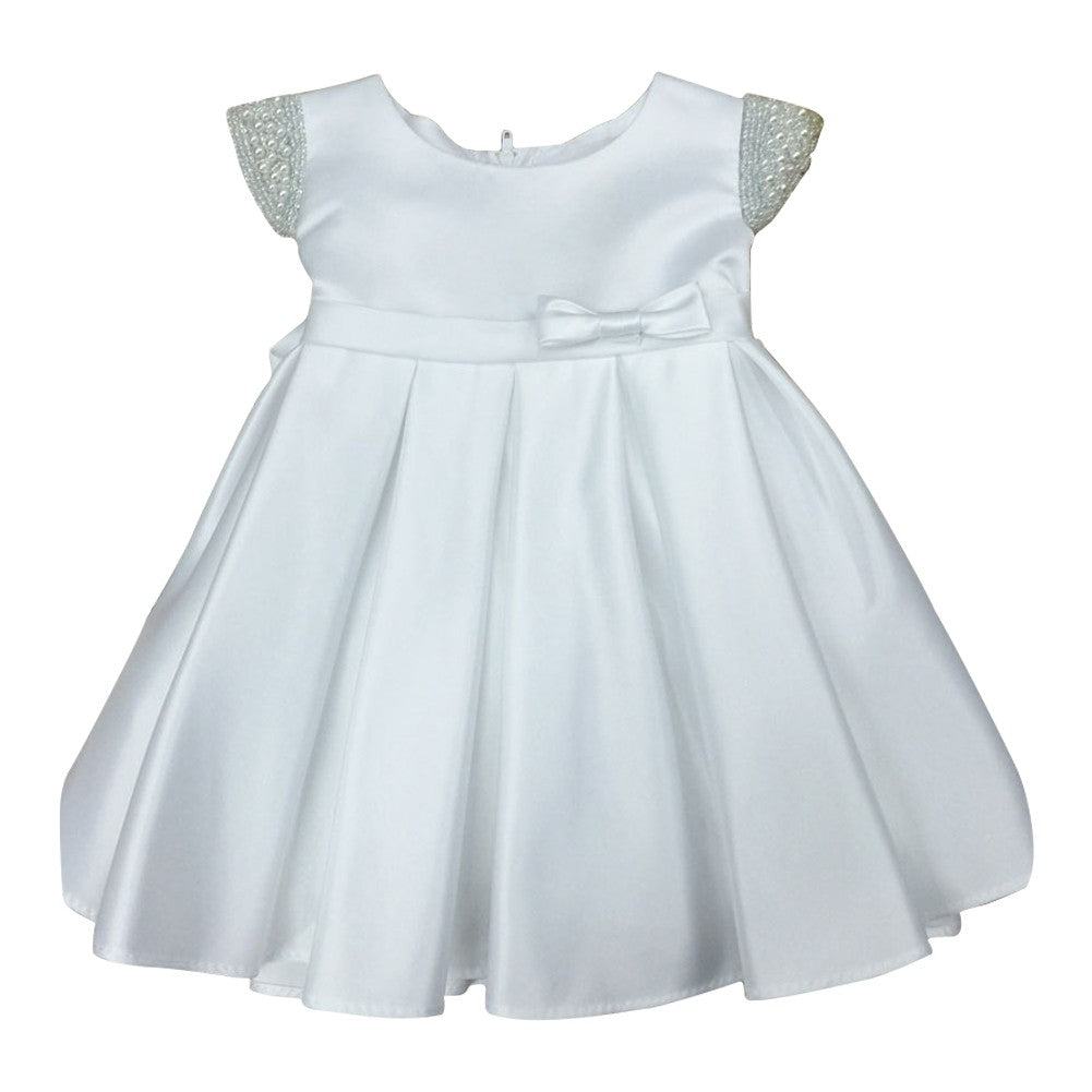 Baby Mädchen Weiß Dull Satin Perlen Blumenmädchen Kleid 6-24M