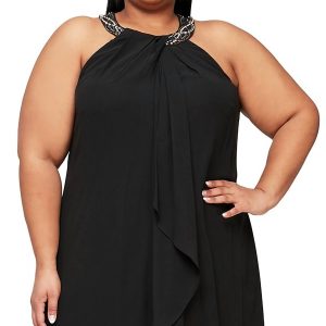 Halter Braid Bead Neck Chiffon Kleid in schwarz