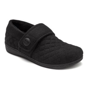 Damen Jackie Flanell-Slipper – mittlere Breite in schwarz