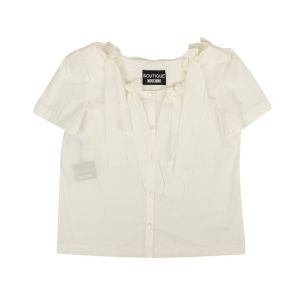 Weiße Bow Accented Kurzarm Bluse