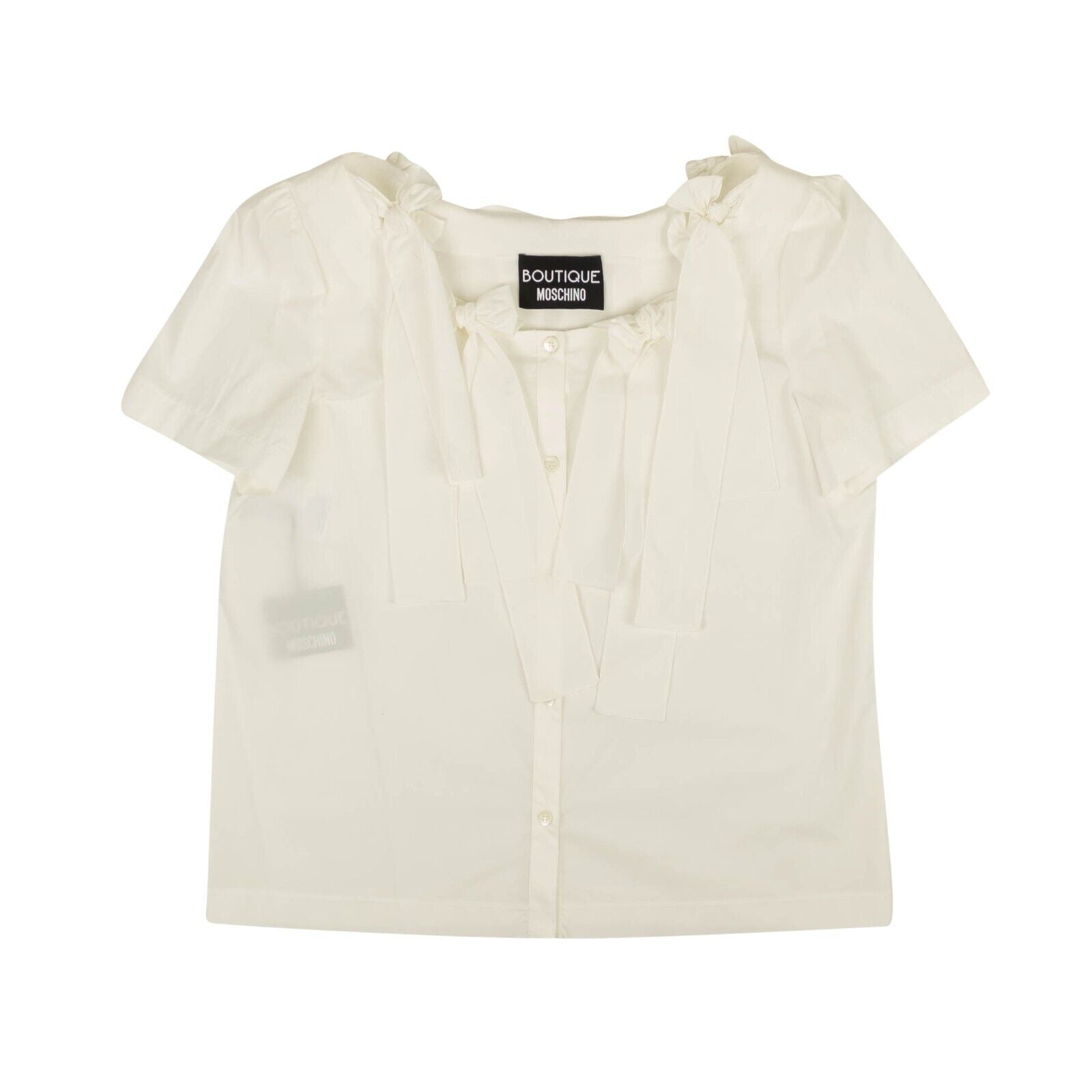 Weiße Bow Accented Kurzarm Bluse