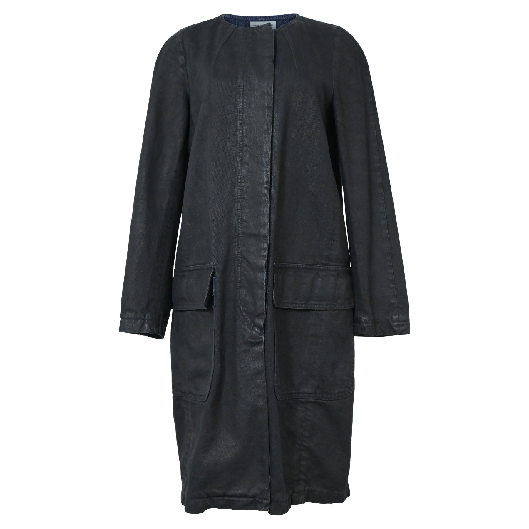Dries Van Noten Langer Mantel aus schwarzer Baumwolle