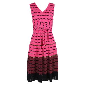 M Missoni Strickkrawatte vorn Detail ärmelloses Midikleid in rosa Zickzack Baumwolle