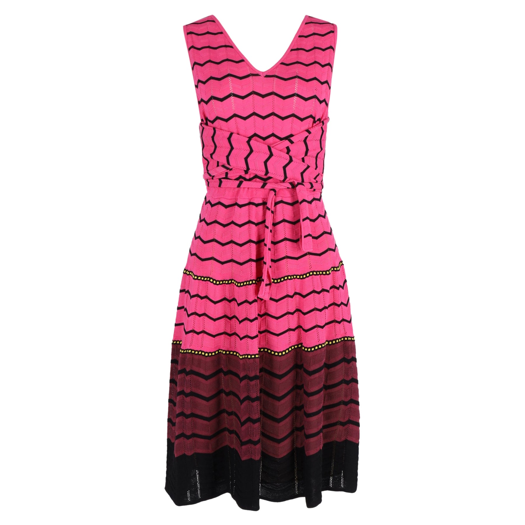 M Missoni Strickkrawatte vorn Detail ärmelloses Midikleid in rosa Zickzack Baumwolle