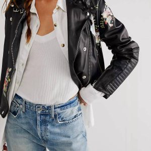 Harley florale Lederjacke in schwarz
