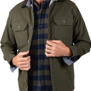 Canvas Hemd Jacke mit Sherpa Futter in Grün