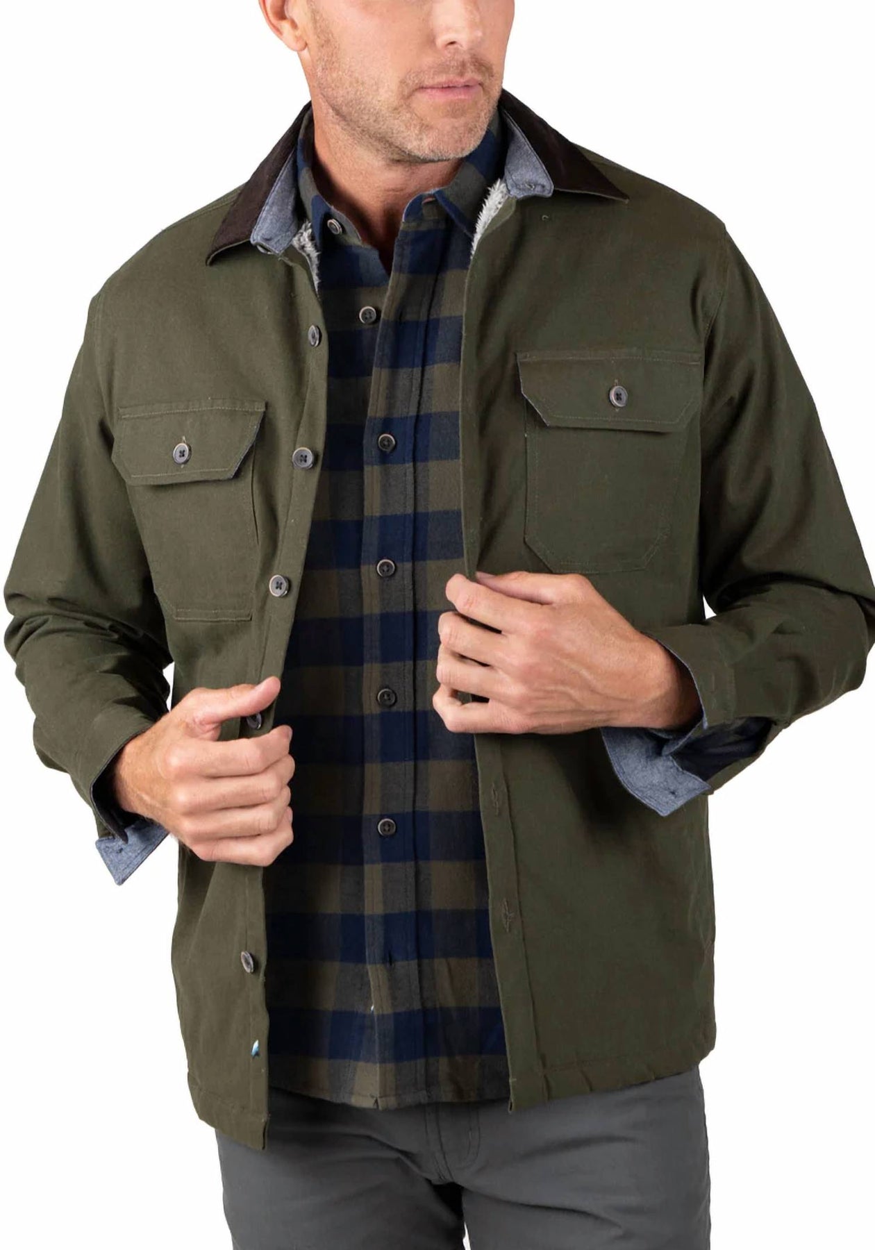 Canvas Hemd Jacke mit Sherpa Futter in Grün