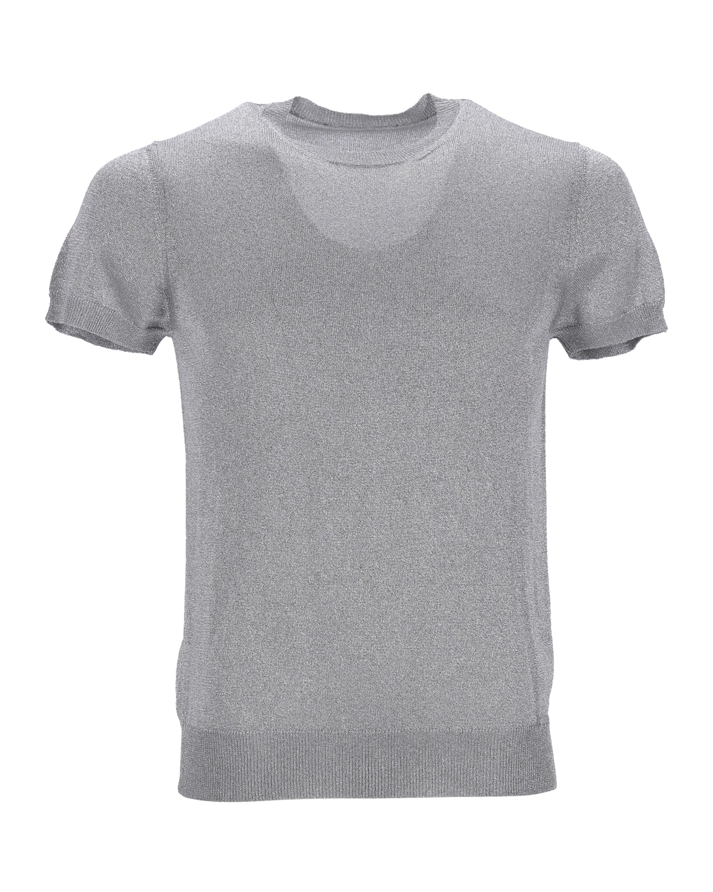 Dsquared2 Metallic Rib Strick T-Shirt aus silbernem Polyester