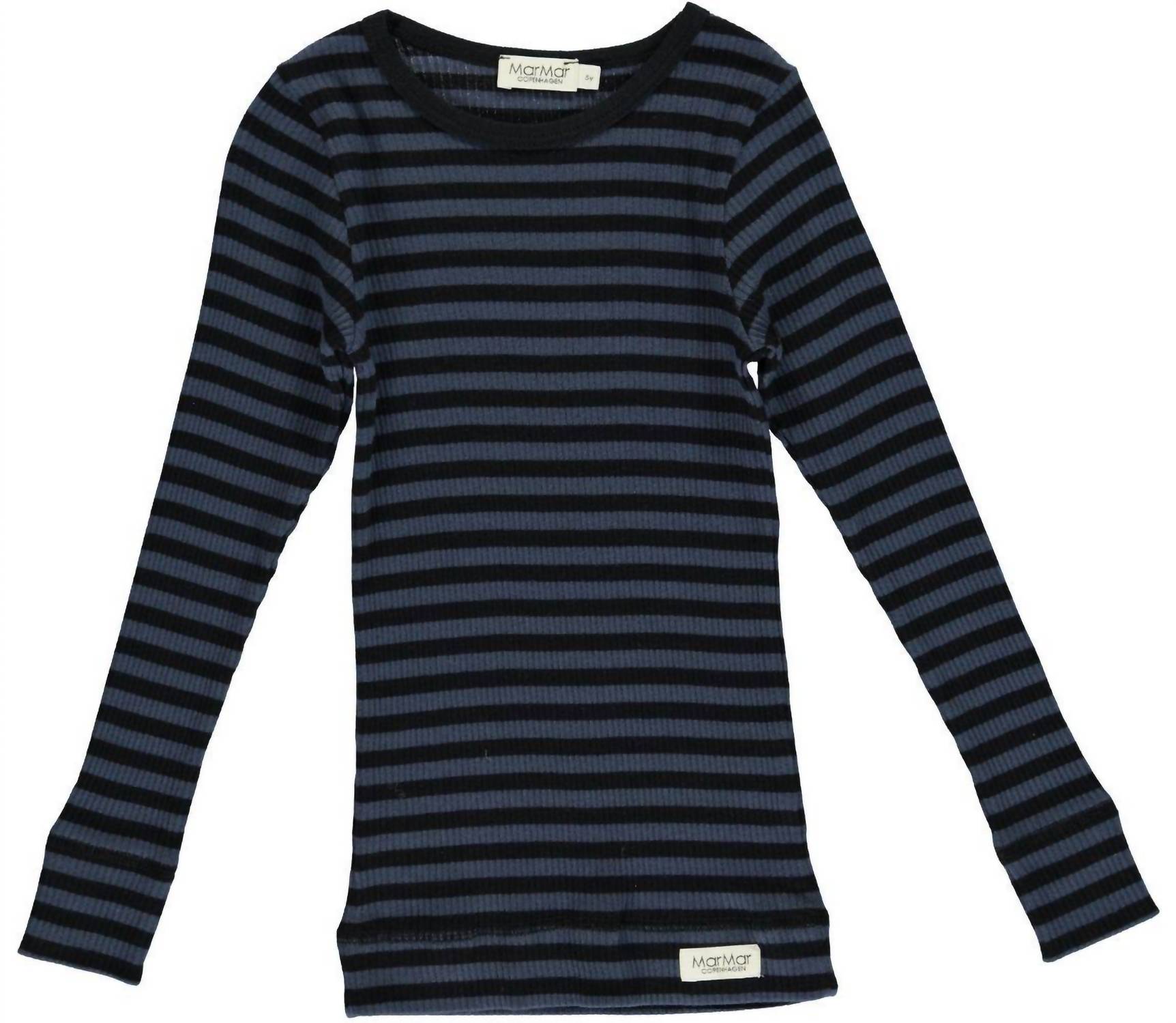 Jungen gestreiftes geripptes Langarmshirt in Schwarz/Blau