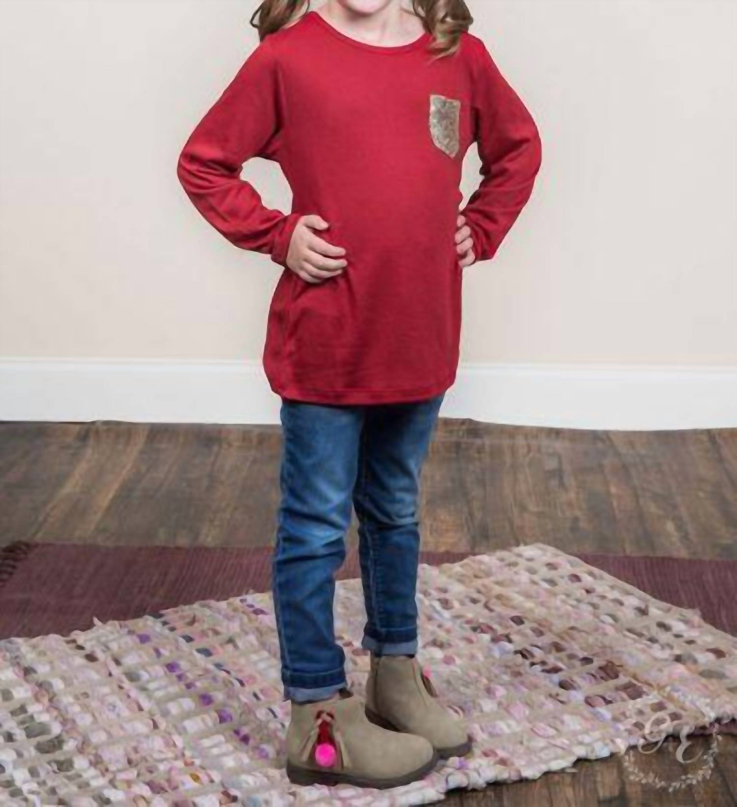 Mädchen Pailletten Patch Style Langarm Top in rot
