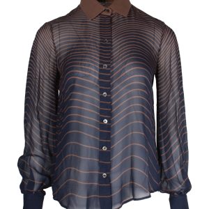 Salvatore Ferragamo gestreifte Knopfbluse in brauner und blauer Seide 7748771872828