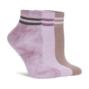 Zitrone Damen 3er Packung 1/2 Terry Baumwolle Batikmuster mit Streifen Quarter Crew Socke