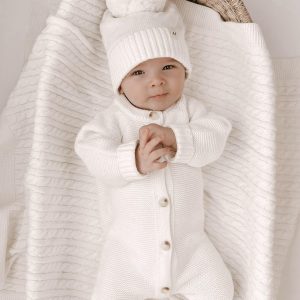 Luna + Luca Classic Purl Strick-Jumpsuit – weiß