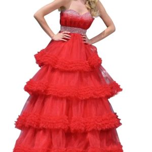 Perlen Rüschen Tüll Kleid in rot