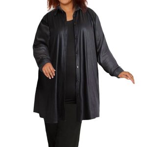 Langarm-Knopf nach oben rodie Oversize Tunika – plus Größe in Metallic Black