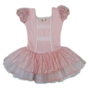 Mädchen-Ballettkleid, pfirsichfarben, Spitze, kurzärmlig, flauschig, S (9–24 Monate)–XL (6–8)