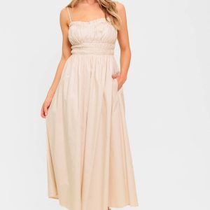Honig Sonnenuntergang Creme gewebt Midikleid