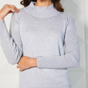 Braided Mock Neck gerippte Ärmel oben in Schiefer
