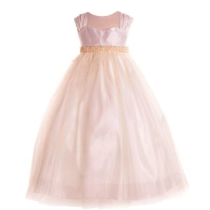 kleine Mädchen Elfenbein roh Seide Tüll Junior Brautjungfer Kleid 8-12