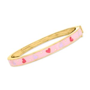 Ross-Simons Rosa und lila Emaille Herz Armreif Armband in 18kt Gold über Sterling